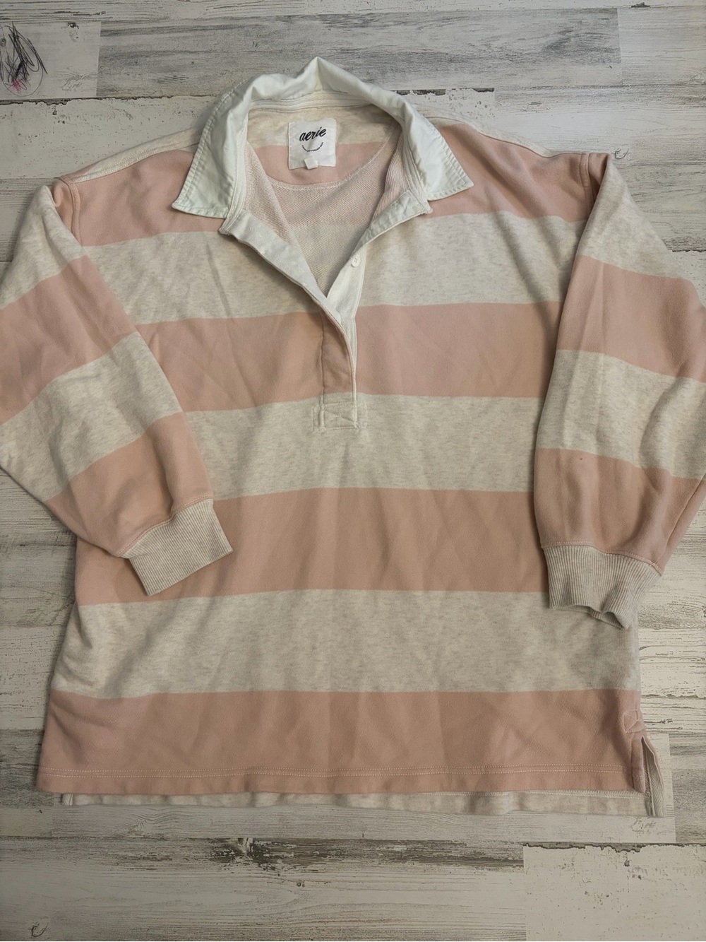 Aerie pink and oatmeal rugby shirt